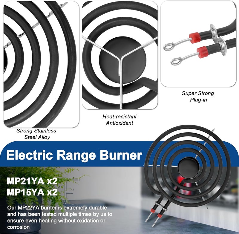 Fetechmate Electric Stove Burner Coil Elements MP15YA MP21YA and 5304430150 5304430149 Porcelain Black Drip Pans Replacement for ken-more fri-gidaire Electric Stove Burners for Electric Stove Top by - Image 5